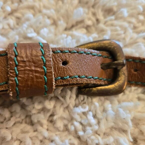 Vintage Leather Skinny Belt Big Rivets Brown Large - Picture 2 of 7